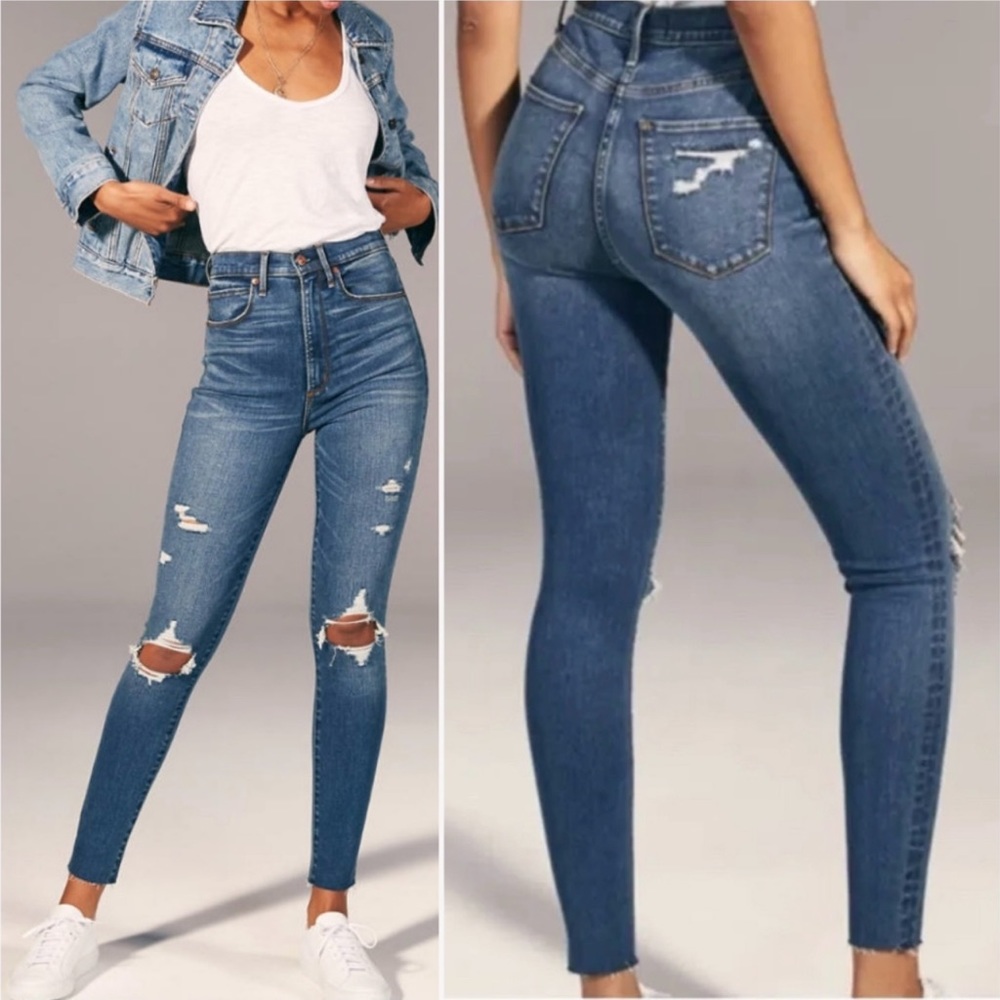 Abercrombie & Fitch Super Skinny Ultra High Rise Ripped Jeans 32 / 14